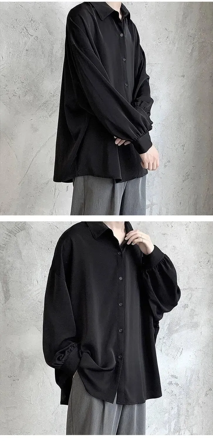 Aidase Black Long-sleeved Shirts Men Korean Comfortable Blouses Casual Loose Single Breasted Shirt With Tie