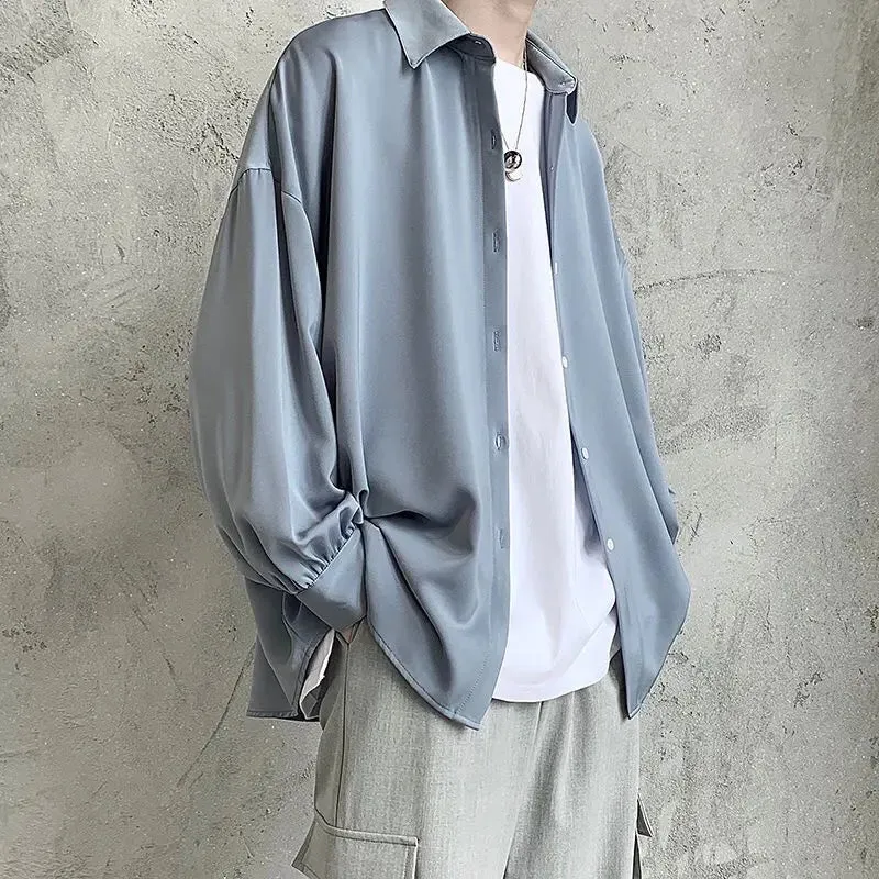 Aidase Black Long-sleeved Shirts Men Korean Comfortable Blouses Casual Loose Single Breasted Shirt With Tie