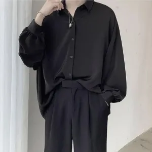 Aidase Black Long-sleeved Shirts Men Korean Comfortable Blouses Casual Loose Single Breasted Shirt With Tie