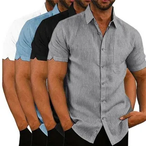 Aidase Mens LAidase Mens Linen Blouse Short Sleeve Baggy Buttons Summer Solid Comfortable Pure And Linen Casual Loose Holiday Shirts Tee Tops
