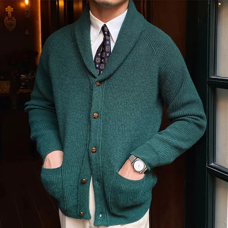 Aidase Winter British Retro Sweater Cardigan Warm Coat Men Single Breasted Top Cardigan Pocket Knitting Sweaters Solid Color Sweater