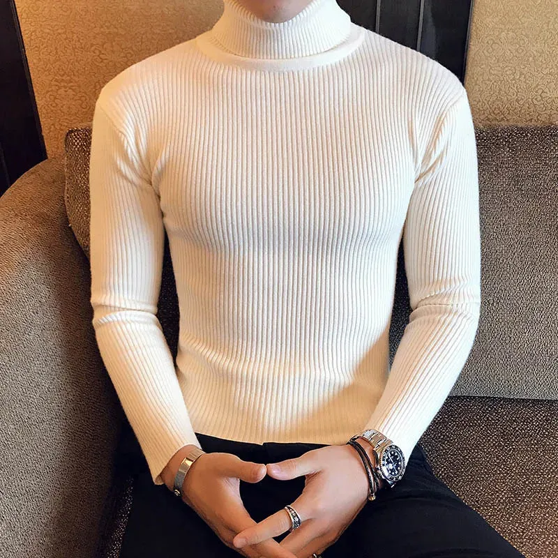 Aidase Winter High Neck Thick Warm Sweater Men Turtleneck Brand Mens Sweaters Slim Fit Pullover Men Knitwear Male Double collar