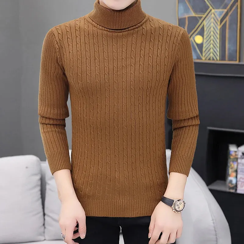 Aidase Winter High Neck Thick Warm Sweater Men Turtleneck Brand Mens Sweaters Slim Fit Pullover Men Knitwear Male Double collar