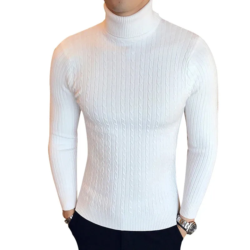 Aidase Winter High Neck Thick Warm Sweater Men Turtleneck Brand Mens Sweaters Slim Fit Pullover Men Knitwear Male Double collar