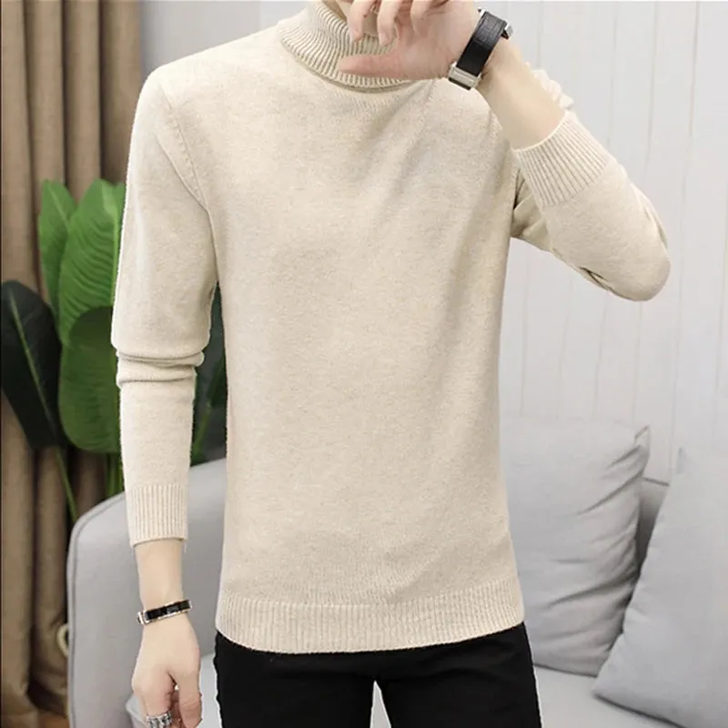 Aidase Winter High Neck Thick Warm Sweater Men Turtleneck Brand Mens Sweaters Slim Fit Pullover Men Knitwear Male Double collar