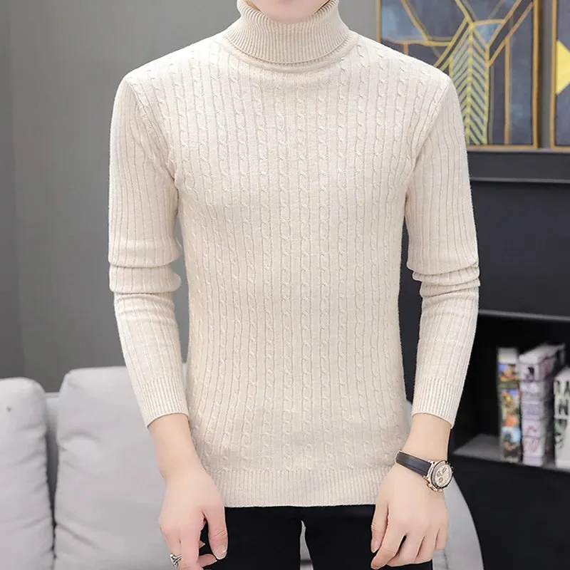 Aidase Winter High Neck Thick Warm Sweater Men Turtleneck Brand Mens Sweaters Slim Fit Pullover Men Knitwear Male Double collar