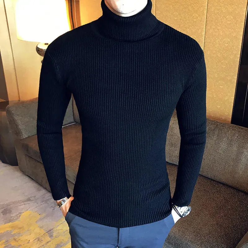 Aidase Winter High Neck Thick Warm Sweater Men Turtleneck Brand Mens Sweaters Slim Fit Pullover Men Knitwear Male Double collar