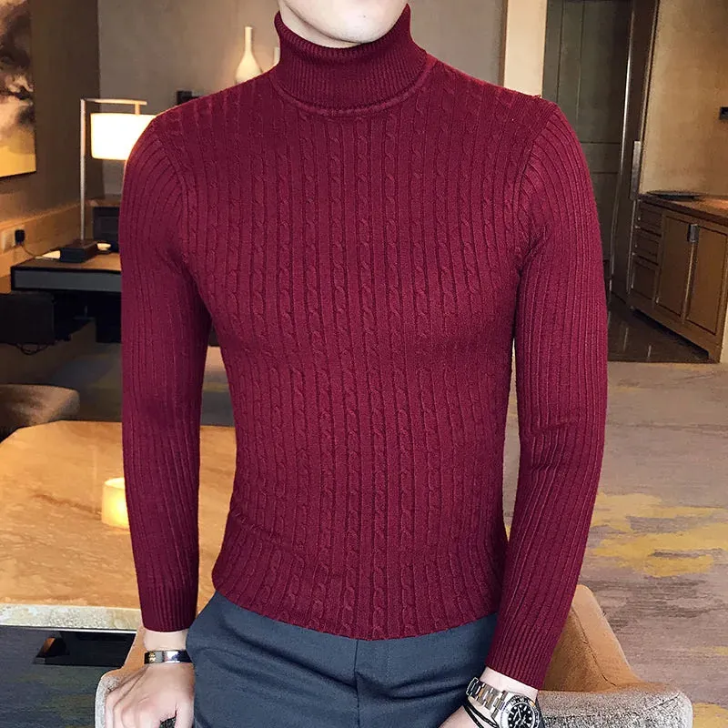 Aidase Winter High Neck Thick Warm Sweater Men Turtleneck Brand Mens Sweaters Slim Fit Pullover Men Knitwear Male Double collar
