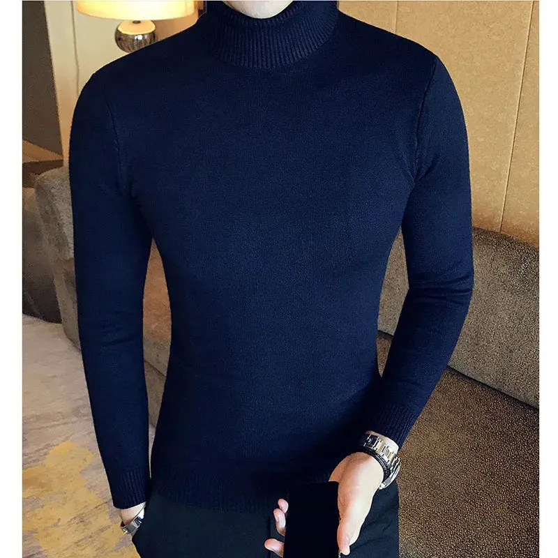 Aidase Winter High Neck Thick Warm Sweater Men Turtleneck Brand Mens Sweaters Slim Fit Pullover Men Knitwear Male Double collar