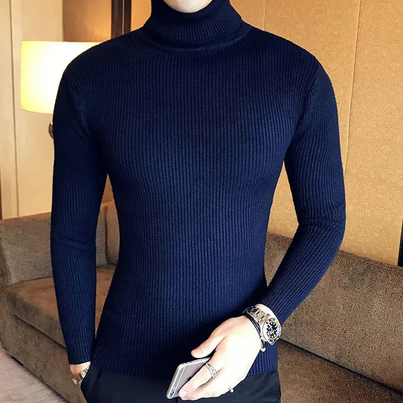 Aidase Winter High Neck Thick Warm Sweater Men Turtleneck Brand Mens Sweaters Slim Fit Pullover Men Knitwear Male Double collar