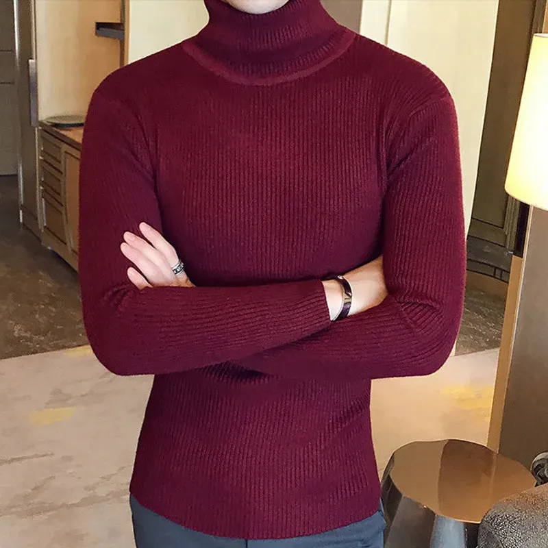 Aidase Winter High Neck Thick Warm Sweater Men Turtleneck Brand Mens Sweaters Slim Fit Pullover Men Knitwear Male Double collar