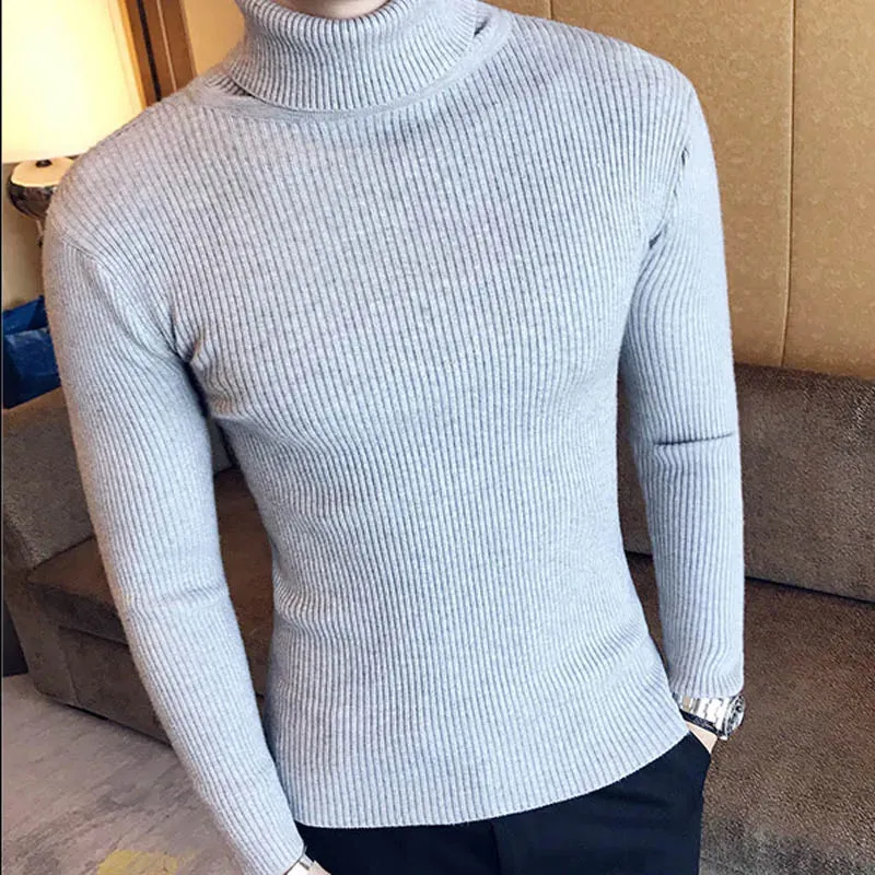 Aidase Winter High Neck Thick Warm Sweater Men Turtleneck Brand Mens Sweaters Slim Fit Pullover Men Knitwear Male Double collar