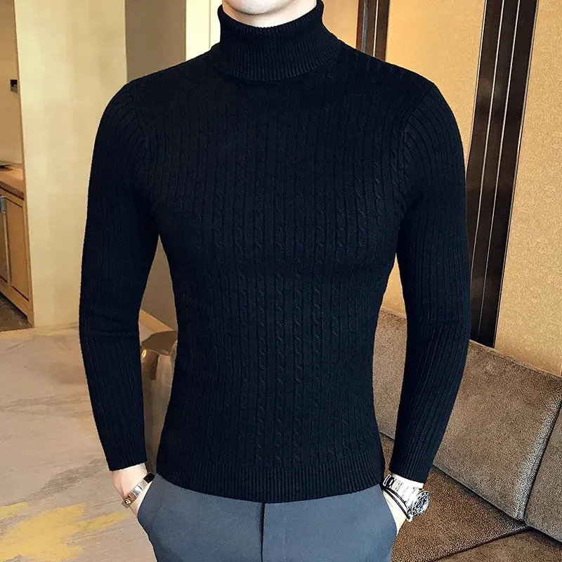 Aidase Winter High Neck Thick Warm Sweater Men Turtleneck Brand Mens Sweaters Slim Fit Pullover Men Knitwear Male Double collar