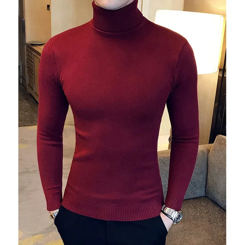 Aidase Winter High Neck Thick Warm Sweater Men Turtleneck Brand Mens Sweaters Slim Fit Pullover Men Knitwear Male Double collar