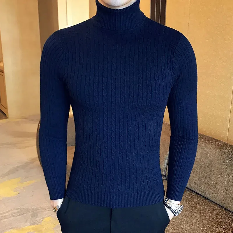 Aidase Winter High Neck Thick Warm Sweater Men Turtleneck Brand Mens Sweaters Slim Fit Pullover Men Knitwear Male Double collar