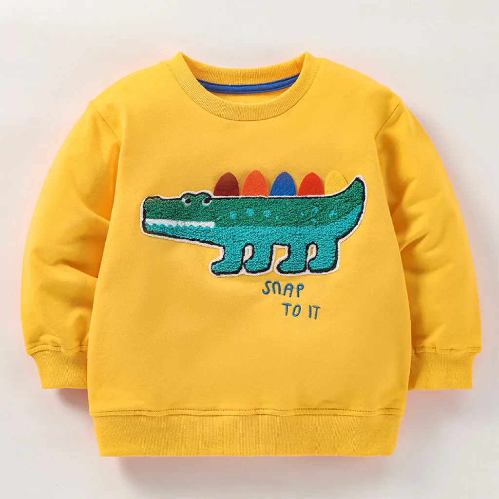 Baby Boy Cartoon Dinosaur Patches Pattern Long Sleeve Hoodies by MyKids-USA™