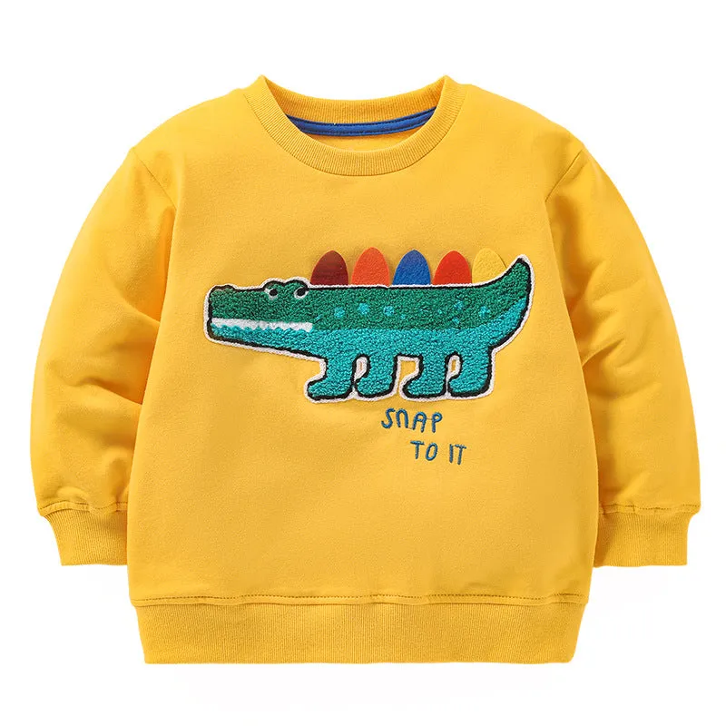 Baby Boy Cartoon Dinosaur Patches Pattern Long Sleeve Hoodies by MyKids-USA™