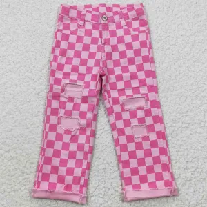 Baby Girls Pink Check Denim Bell Bottom Pants P0096