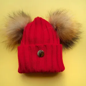 B&B Double Pom Pom Hat - Red