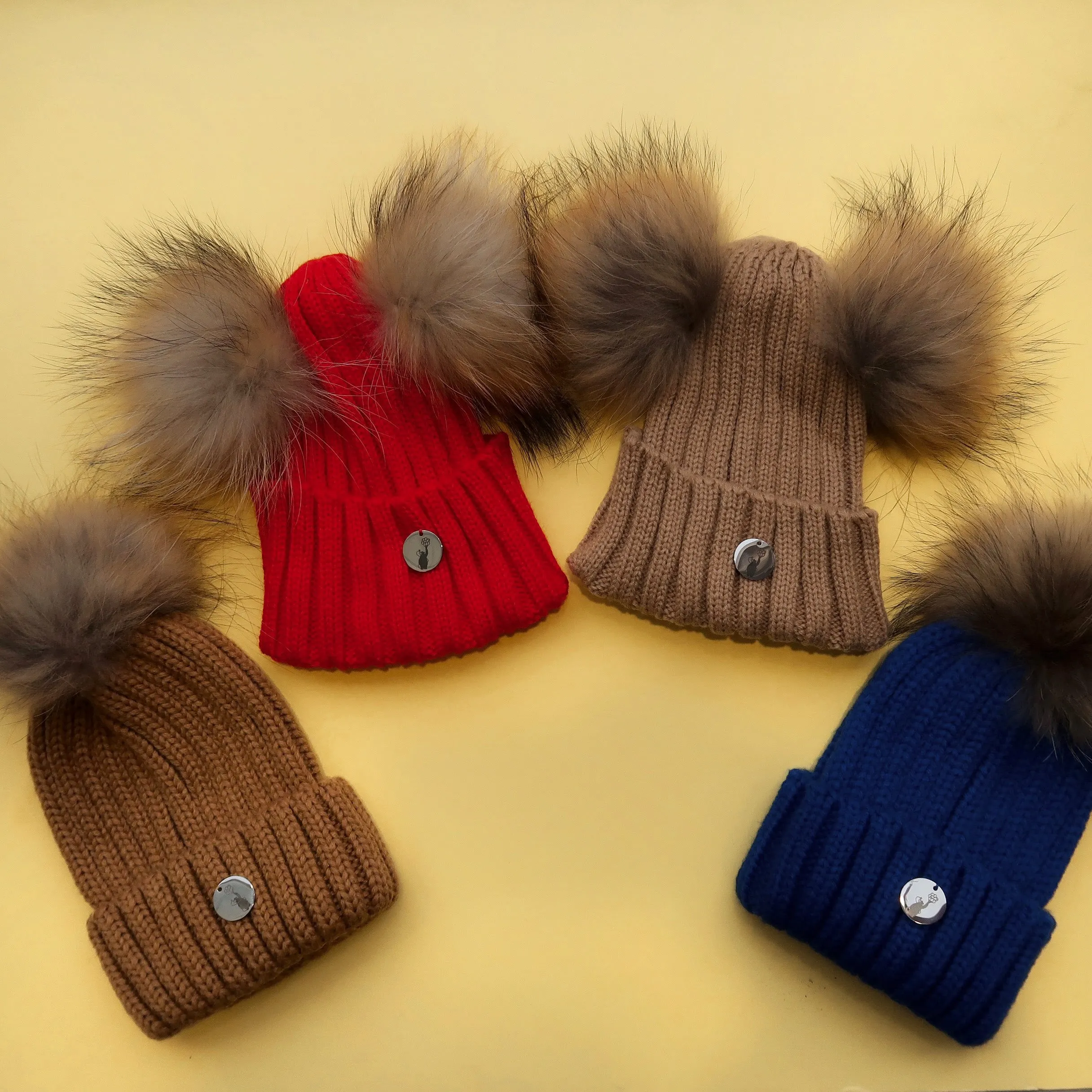 B&B Double Pom Pom Hat - Red