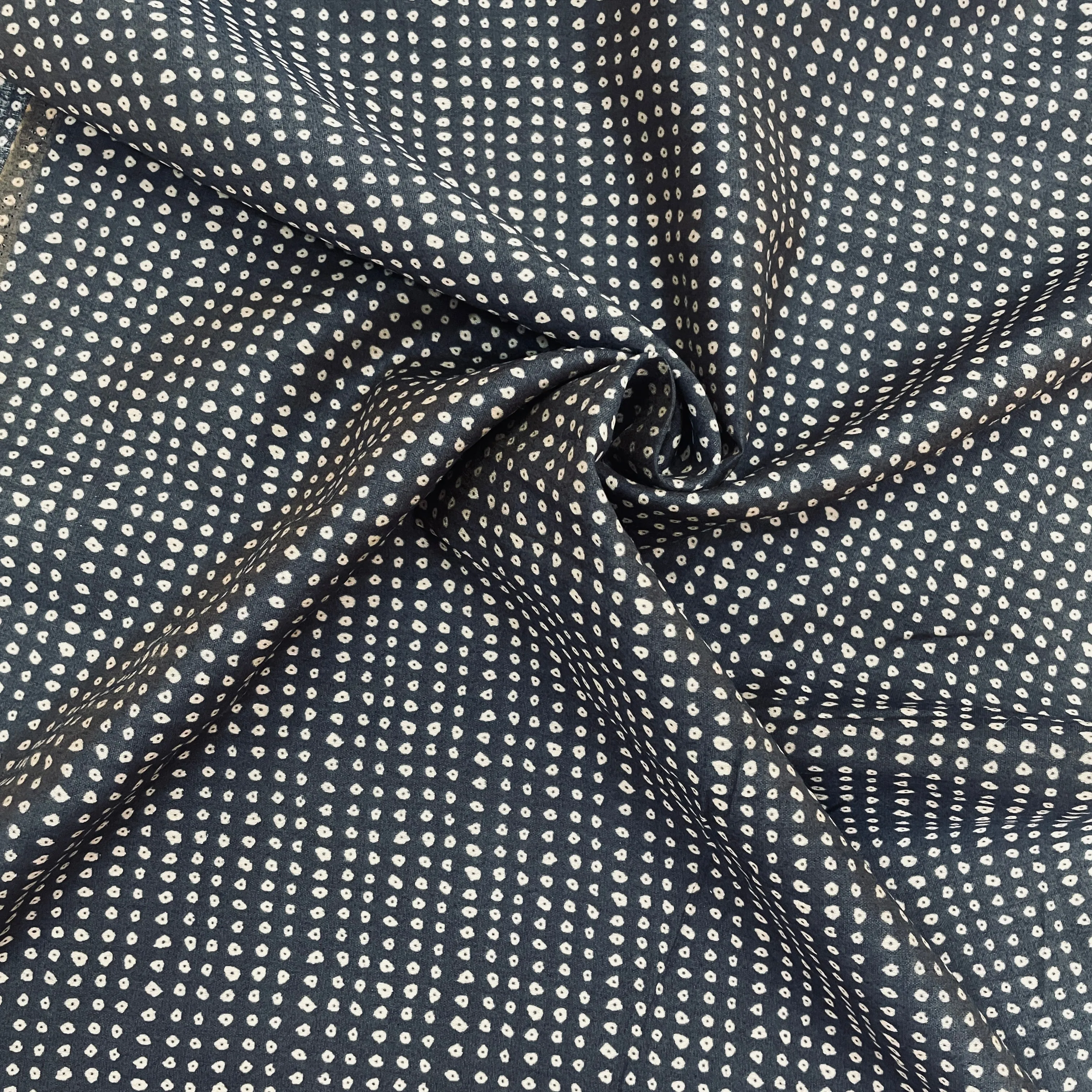 Blue Dot Print Viscose Chanderi Fabric