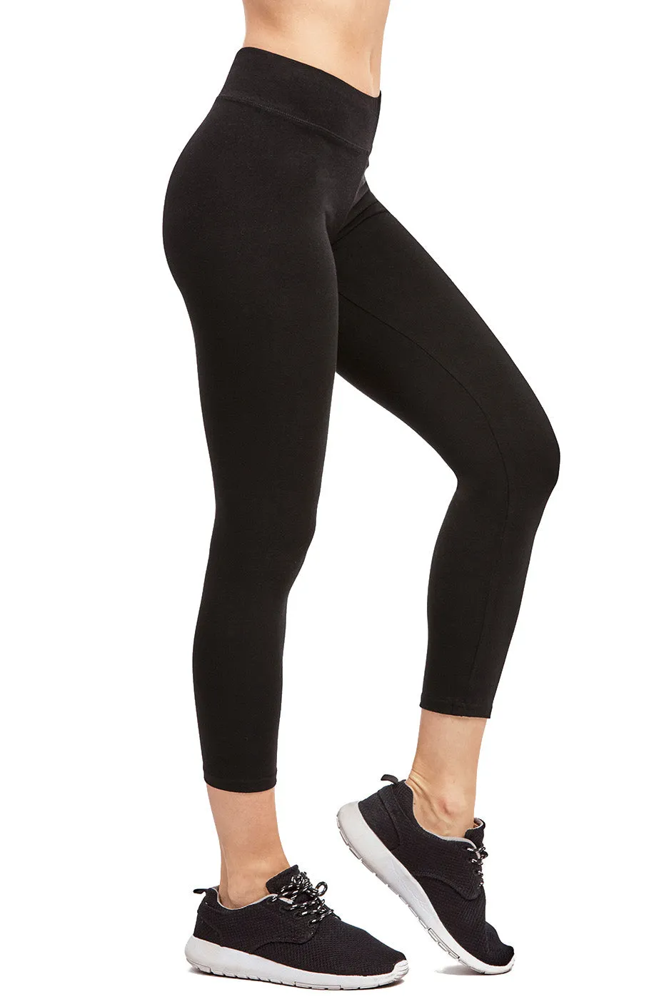 COTTONBELL LADIES COTTON CAPRI LEGGINGS (WP4001C_BLACK)