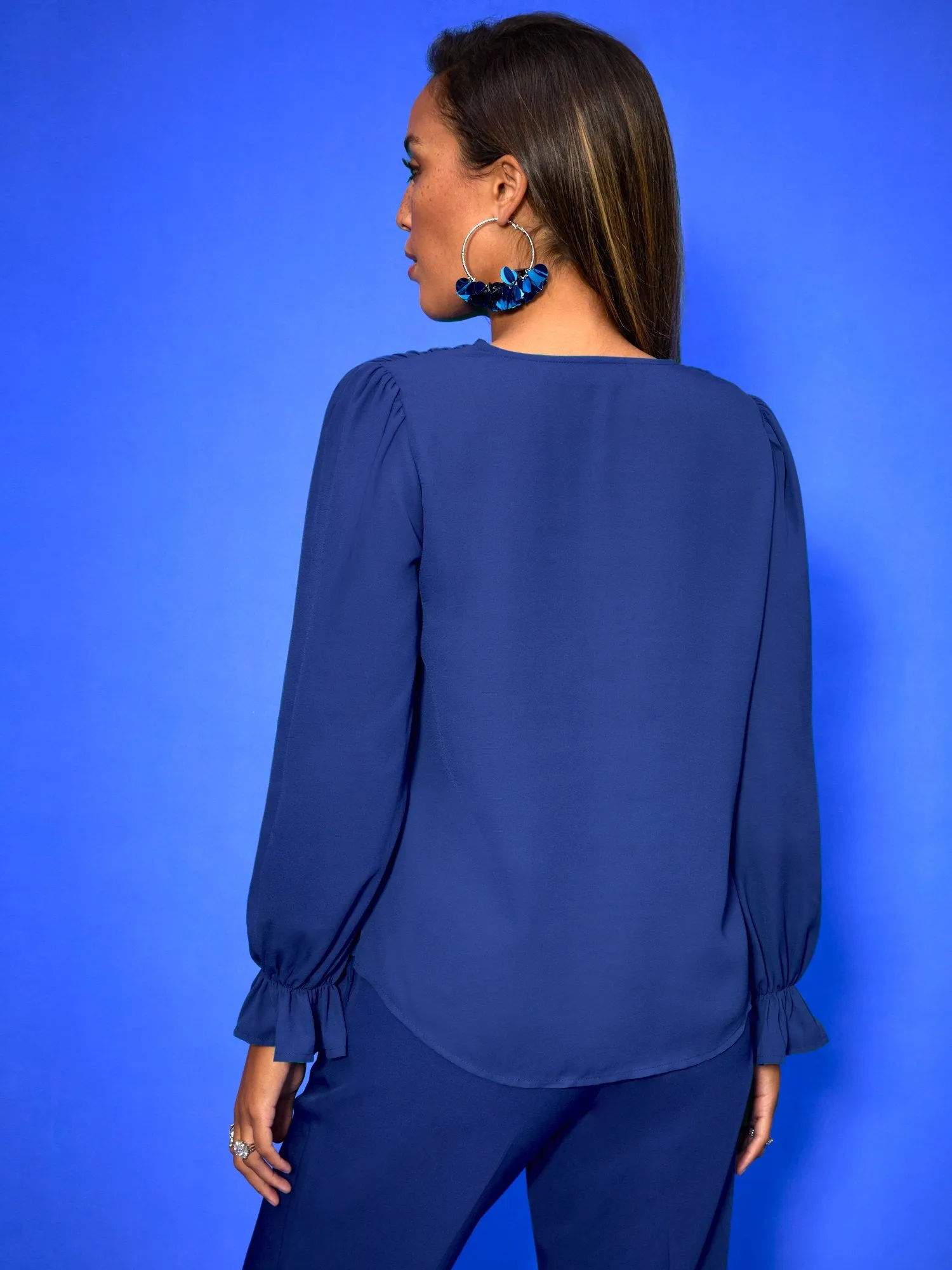 Cowl-Neck Bell-Sleeve Blouse