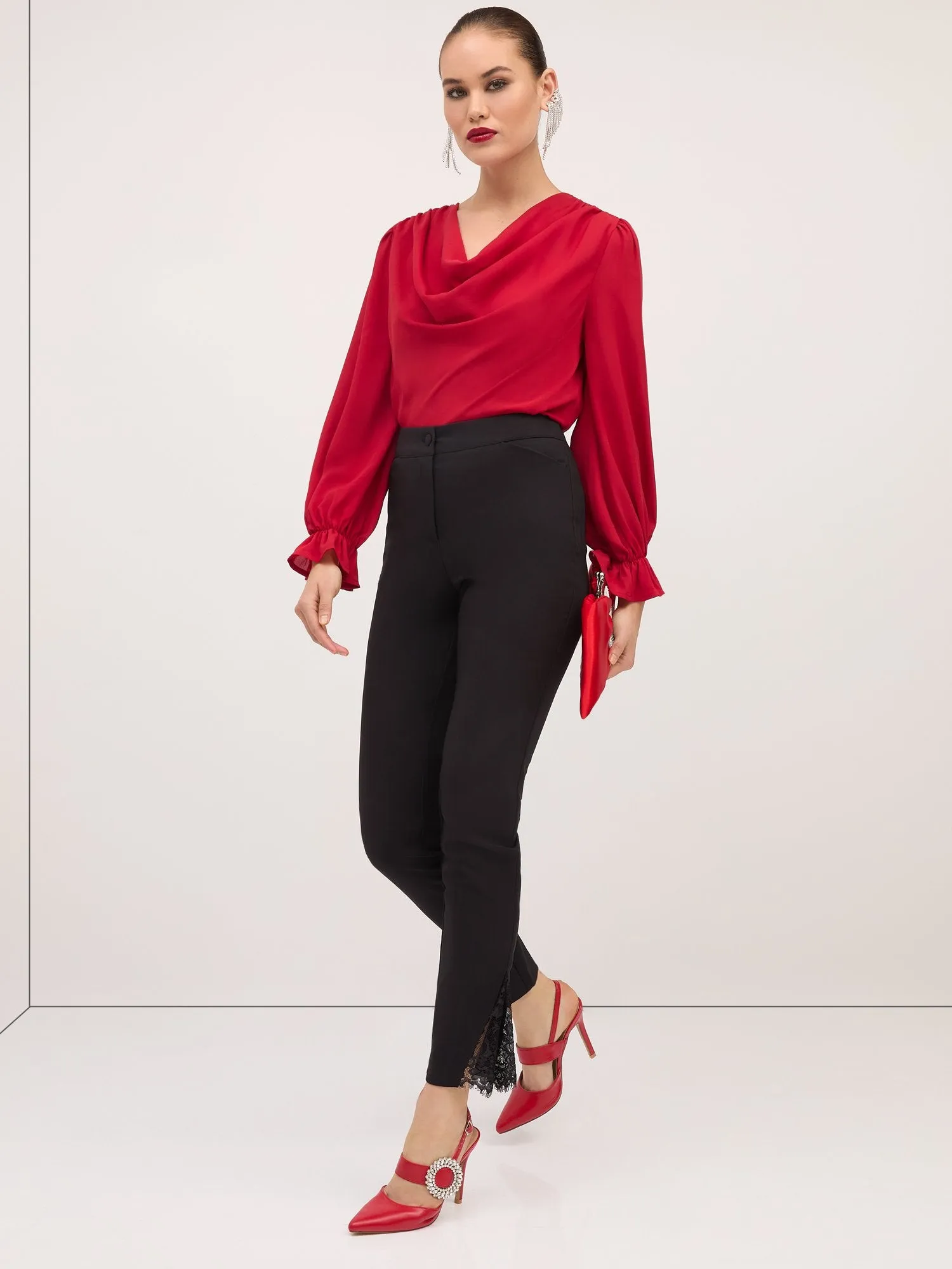 Cowl-Neck Bell-Sleeve Blouse