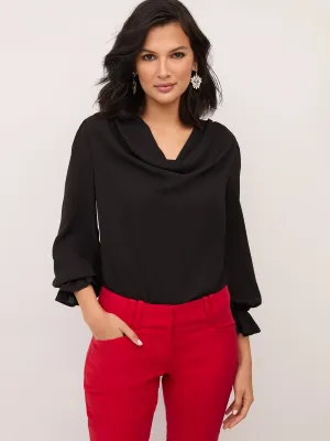 Cowl-Neck Bell-Sleeve Blouse