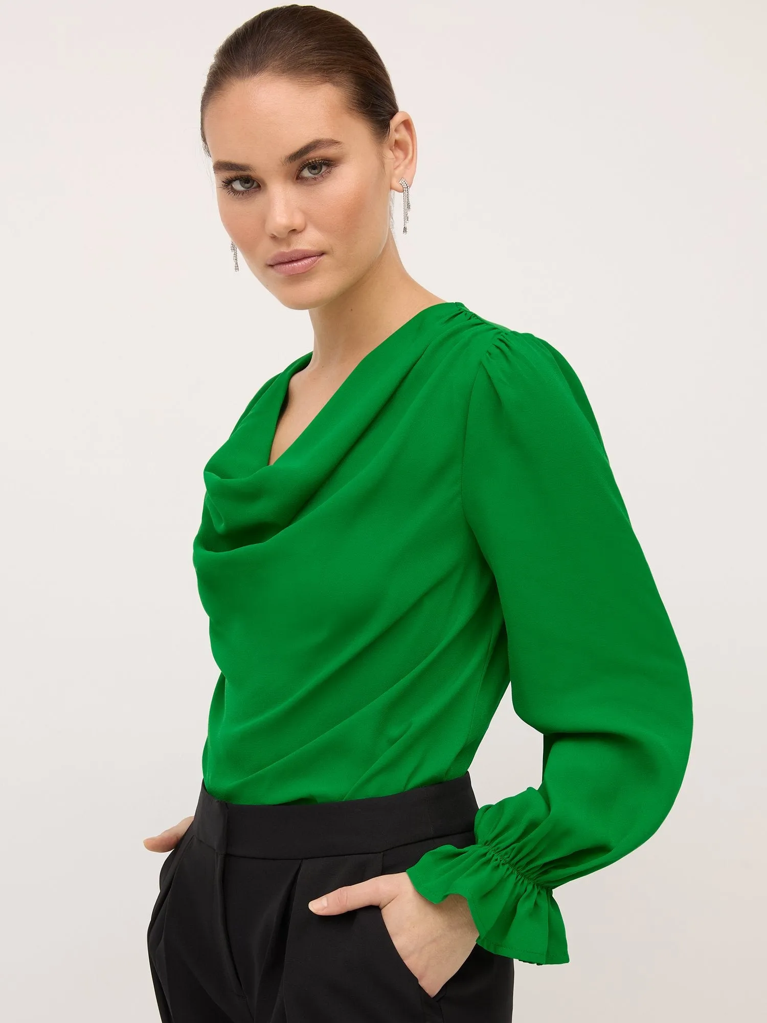 Cowl-Neck Bell-Sleeve Blouse