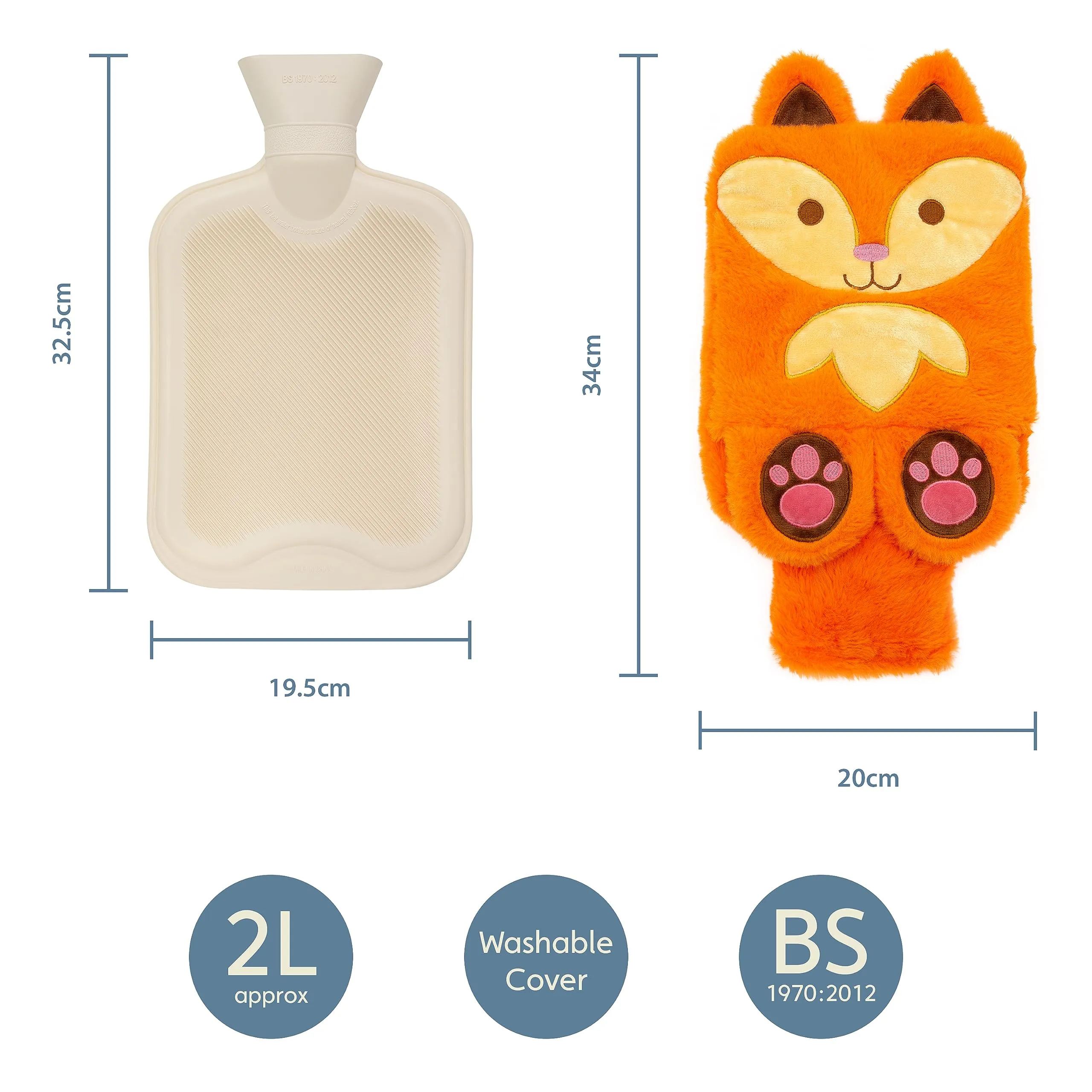 Cute Fox Plush Novelty Animal Hot Water Bottle - 2L Capacity