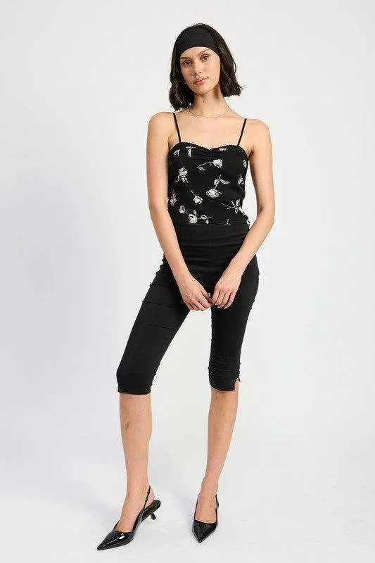 Emory Park Mixed Media Satin Spaghetti Strap Top