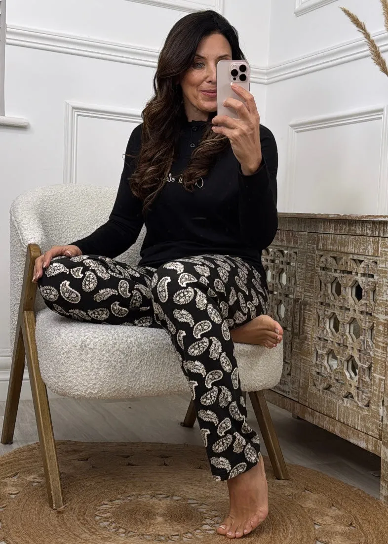 Evelyn Black Paisley Print Pajama