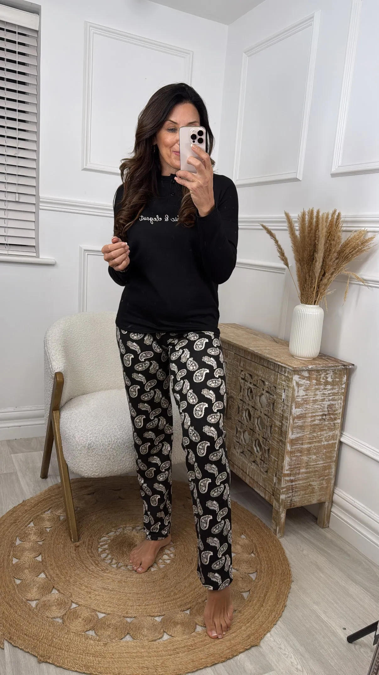 Evelyn Black Paisley Print Pajama