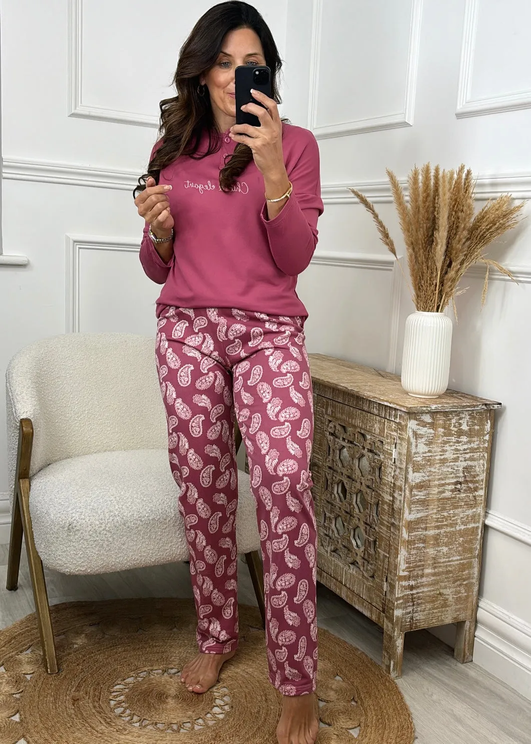Evelyn Mauve Paisley Print Pajama