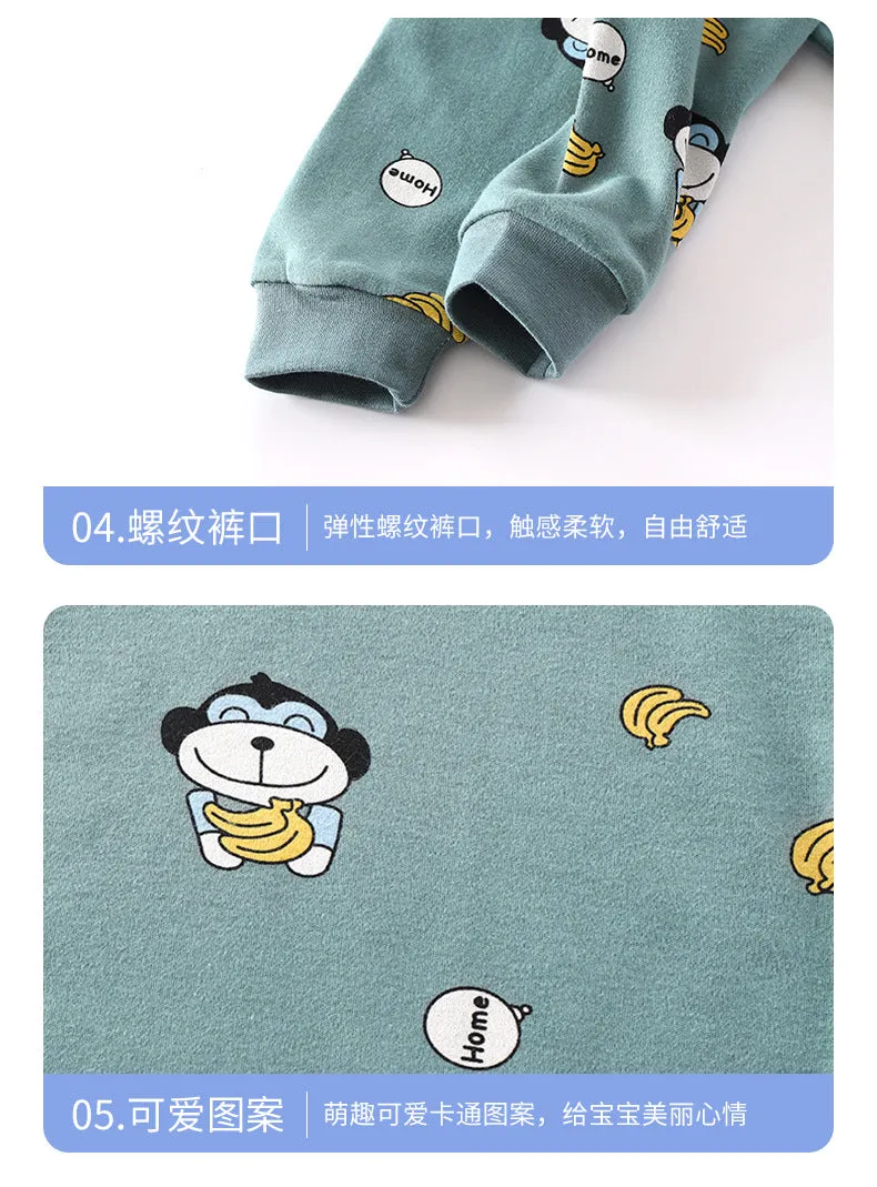 Fancydresswale Toddler Monkey and Banana Printed Baby Boys Clothing Set Long Sleeve Tops Pants Little Kids All season Outfits, Green