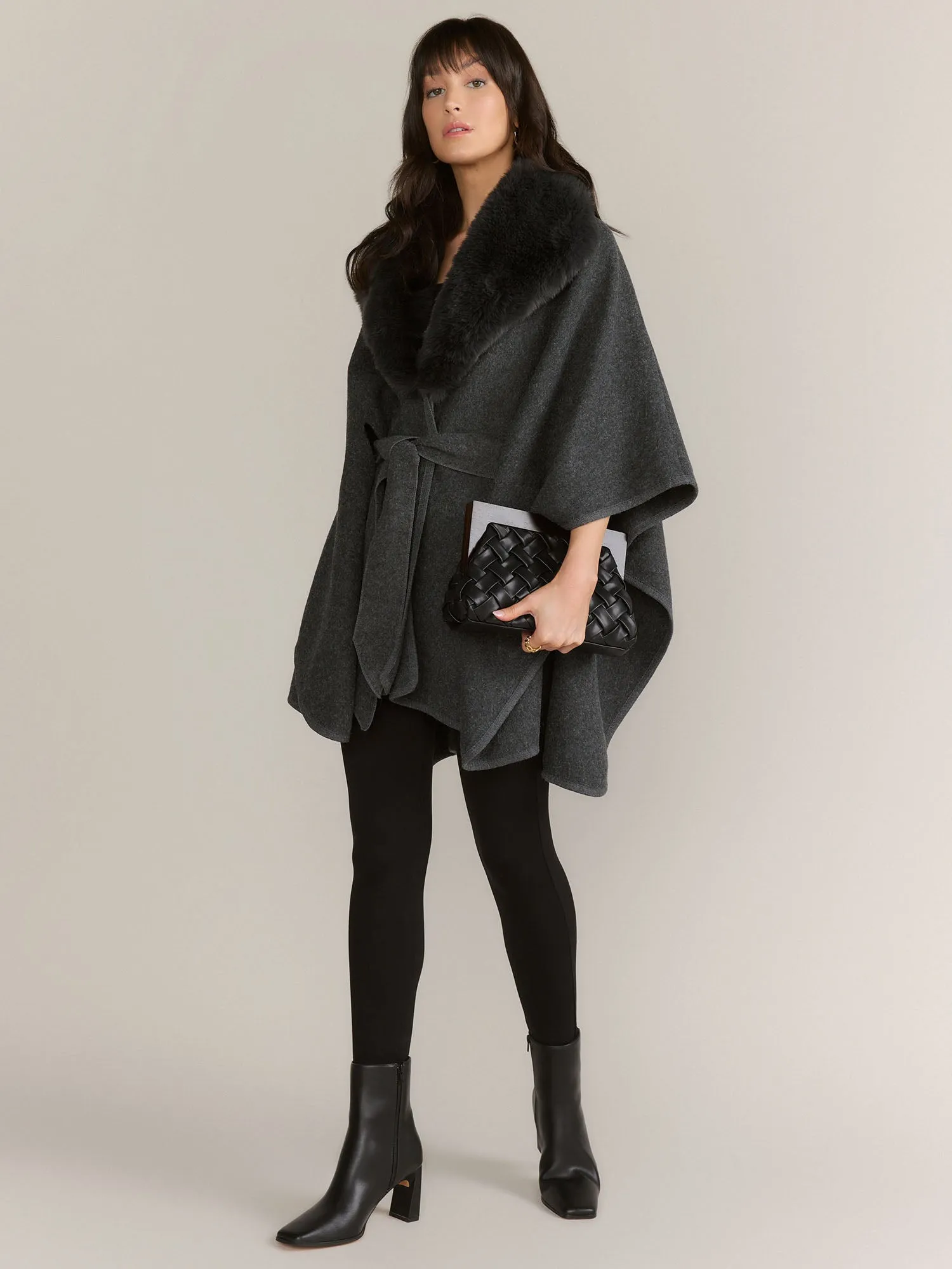 Faux Fur Belted Ruana