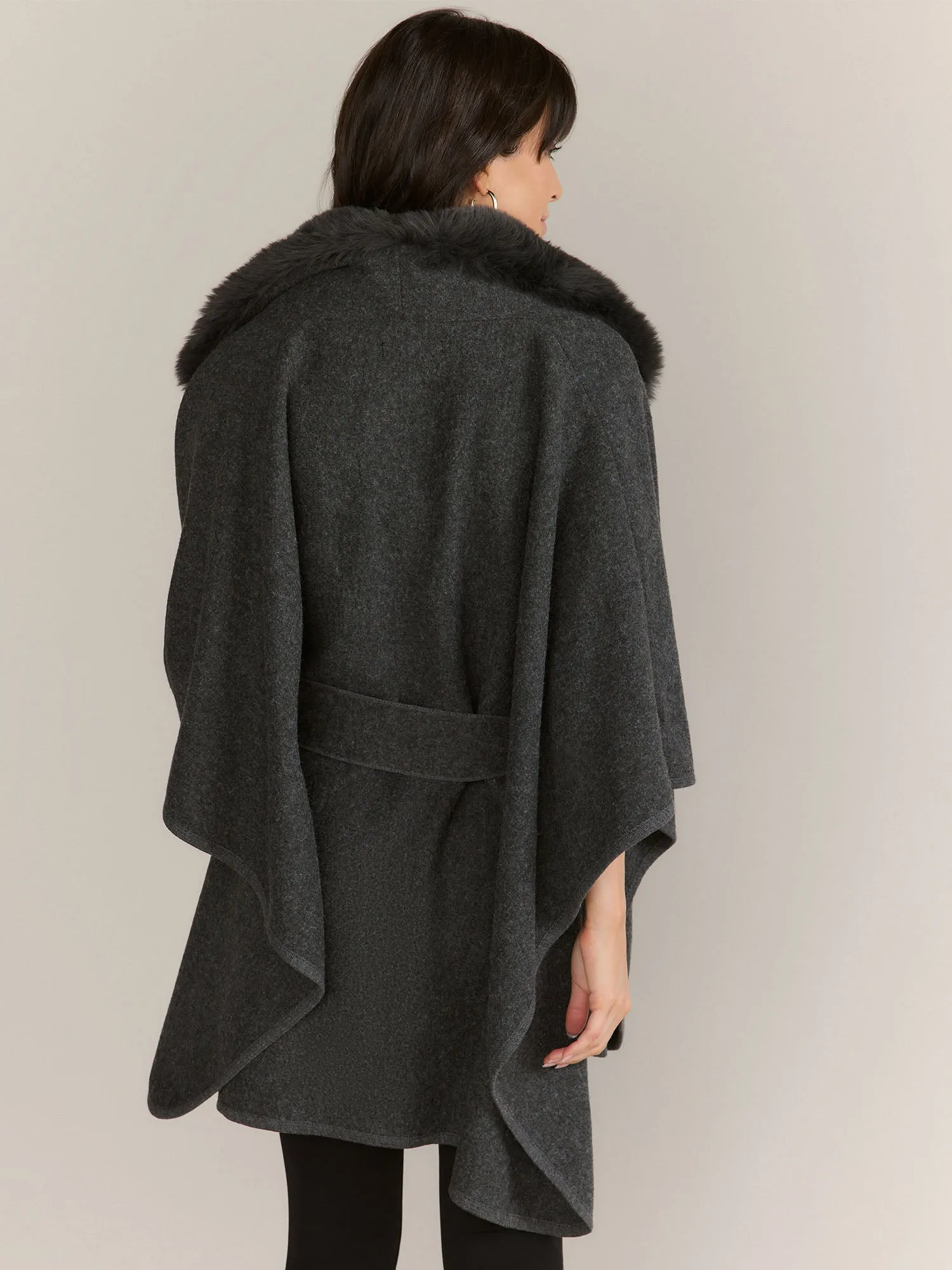 Faux Fur Belted Ruana