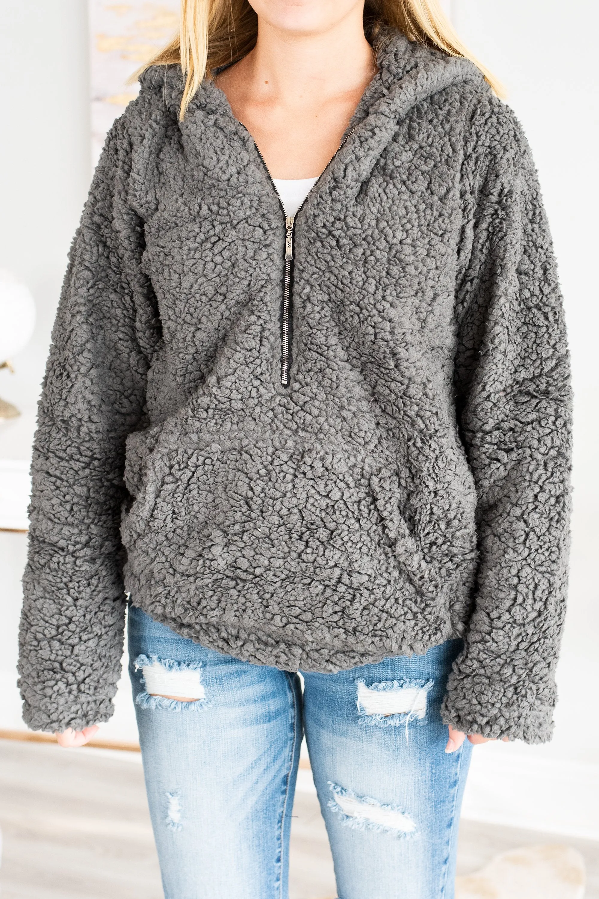 Feel The Love Gray Sherpa Hoodie