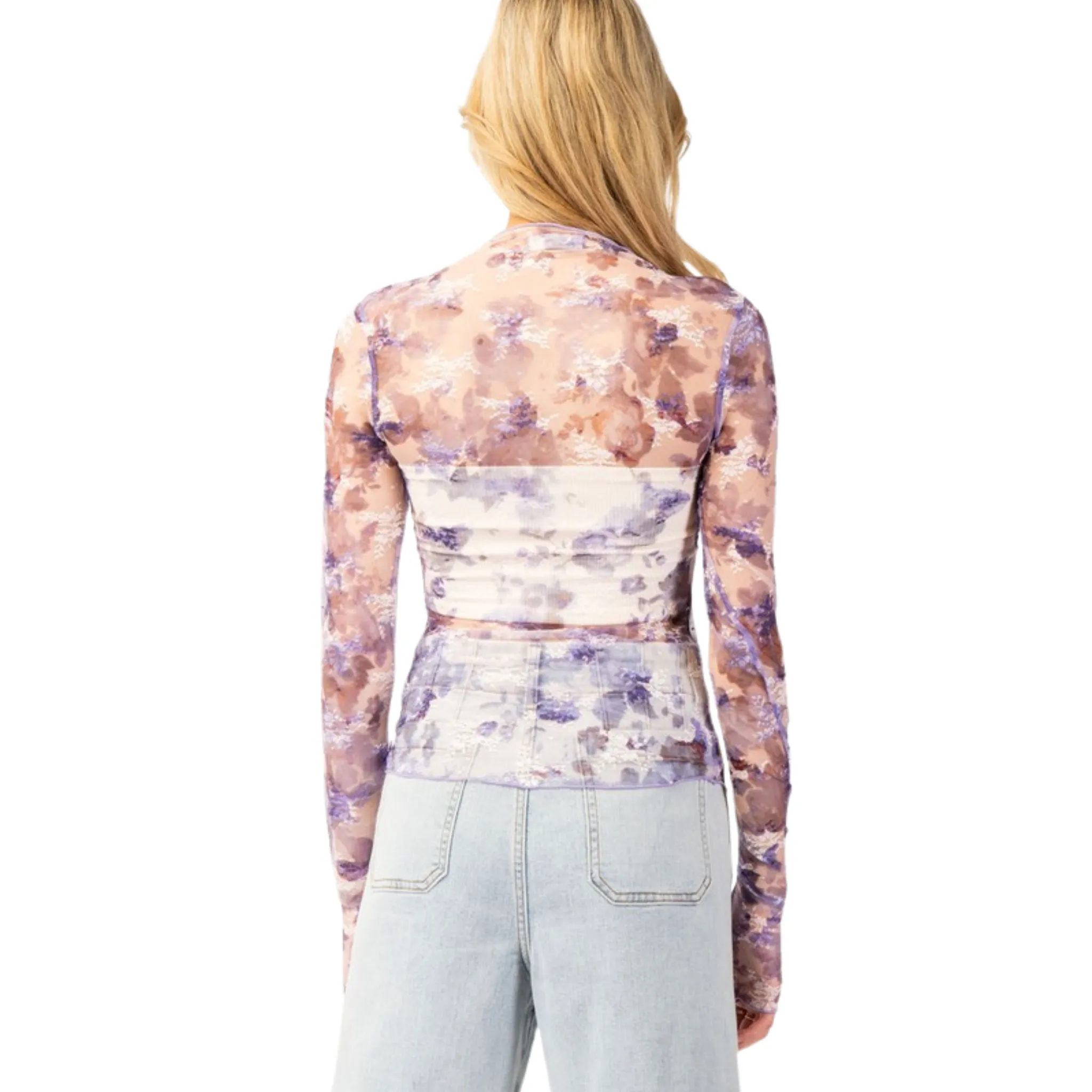 Floral Mock Neck Sheer Top