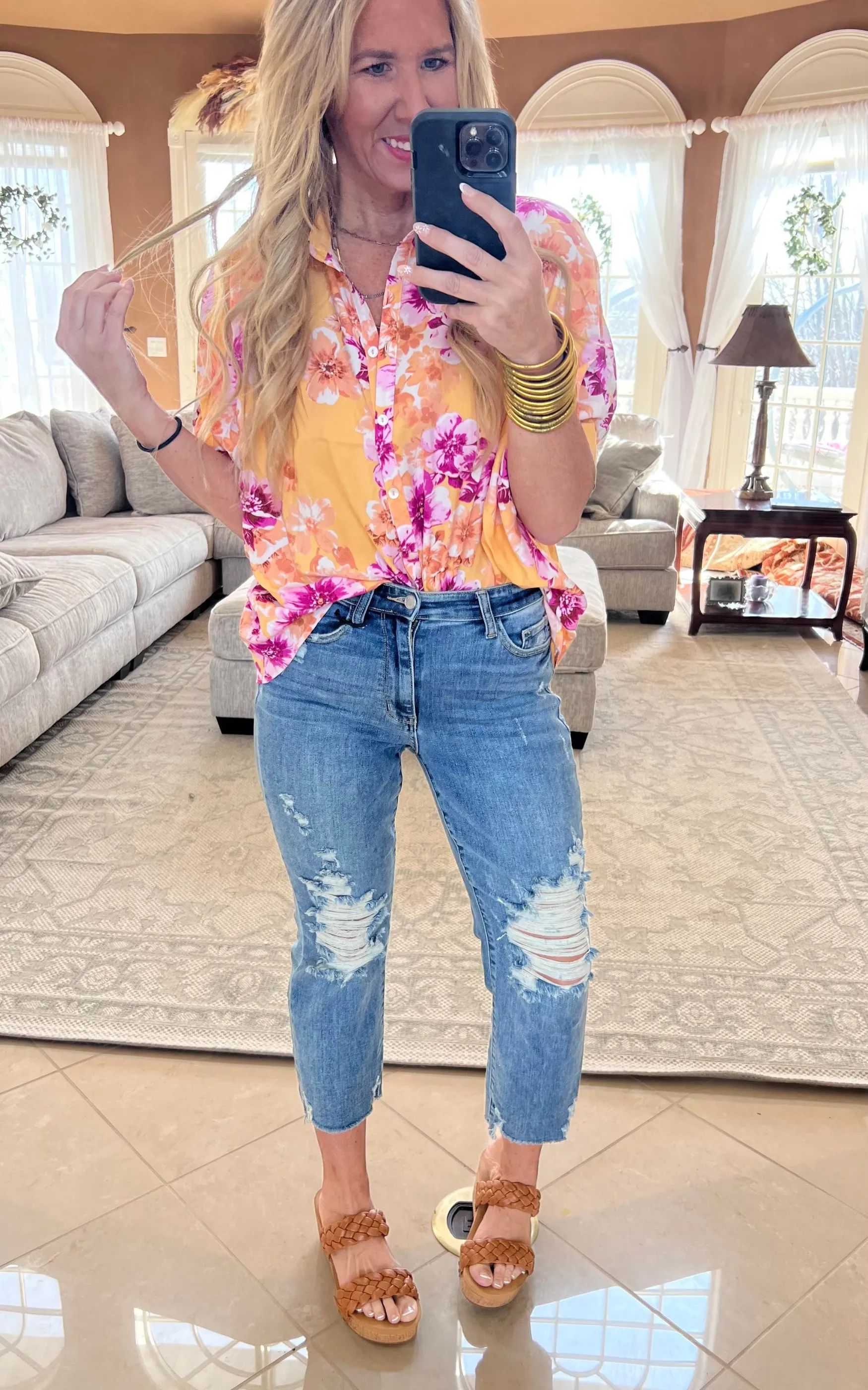 Floral Print Blouse With Button Closure