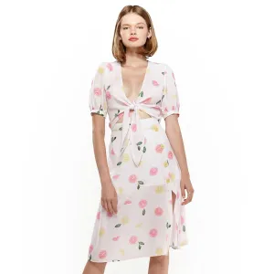 Fruit Punch Tie Hem Open Front Blouse in Fruit Punch