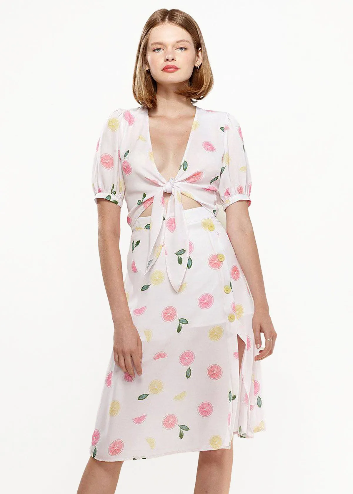 Fruit Punch Tie Hem Open Front Blouse in Fruit Punch