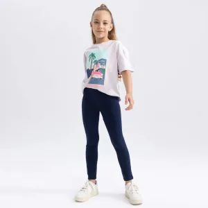 Girls Soft Cotton Navy Winter Legging