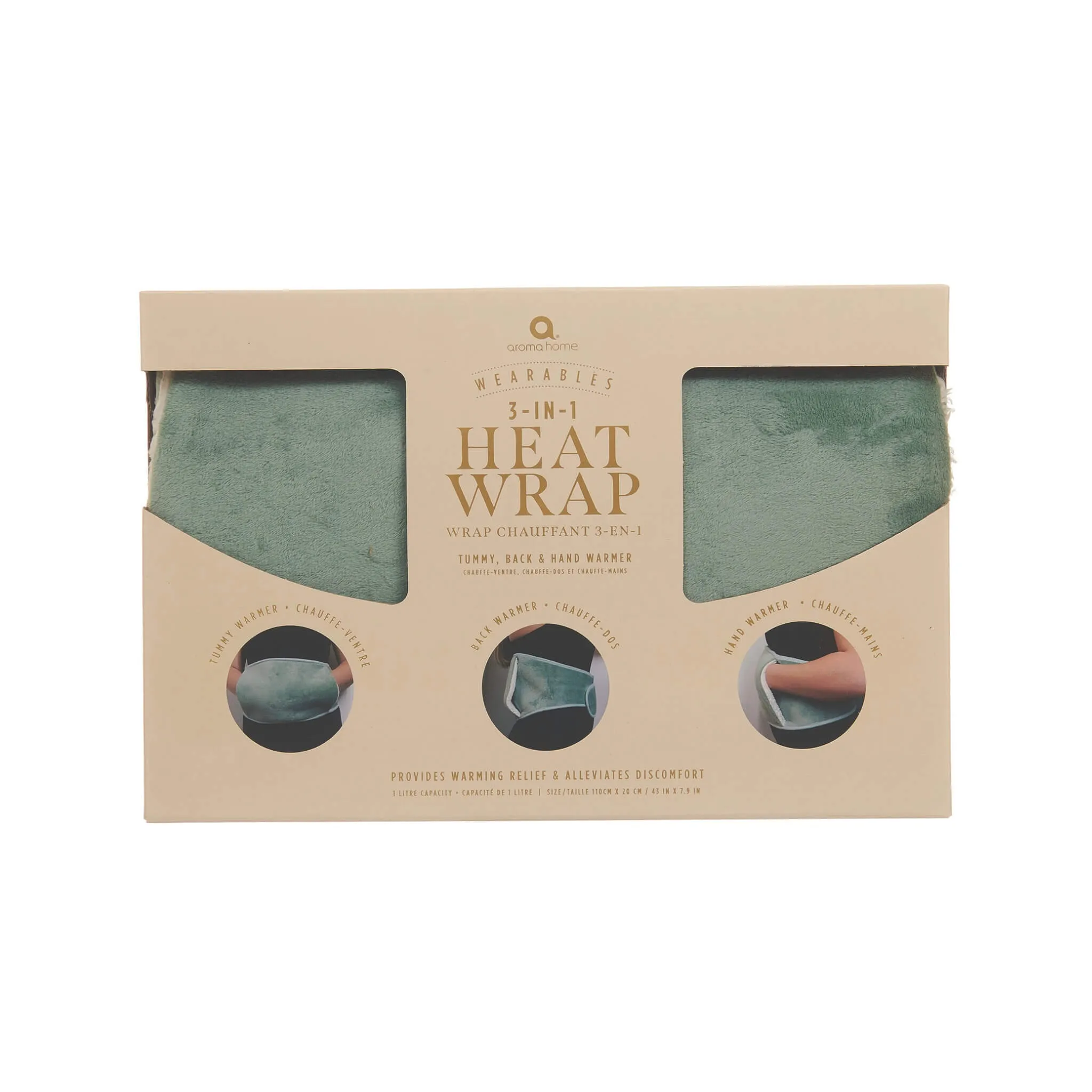 Green Plush Fleece 3 in 1 Heat Body Wrap with Integrated Hot Water Bottle