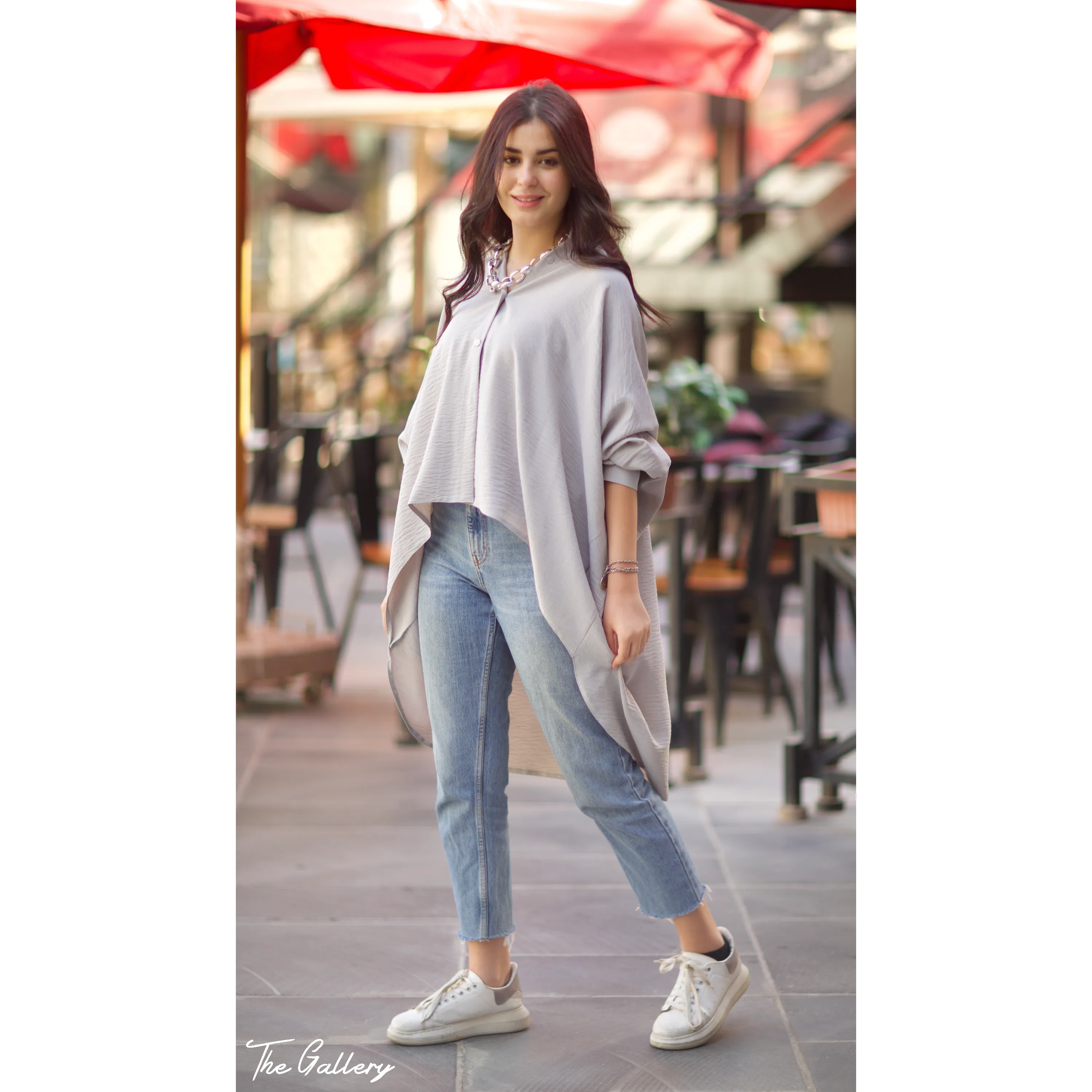 Grey high low oversized shirt