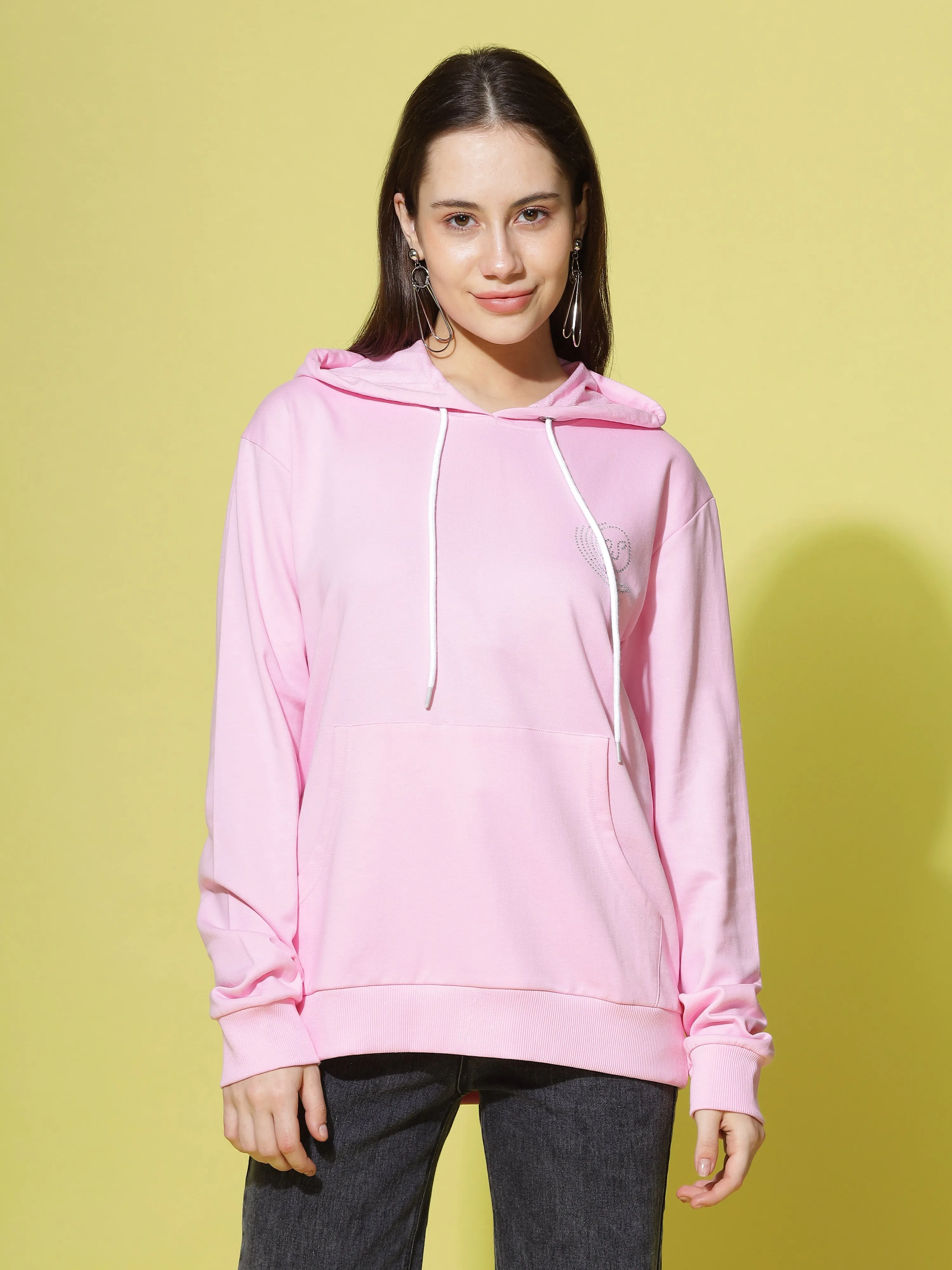 Hosiery Cotton Hoodie Baby Pink