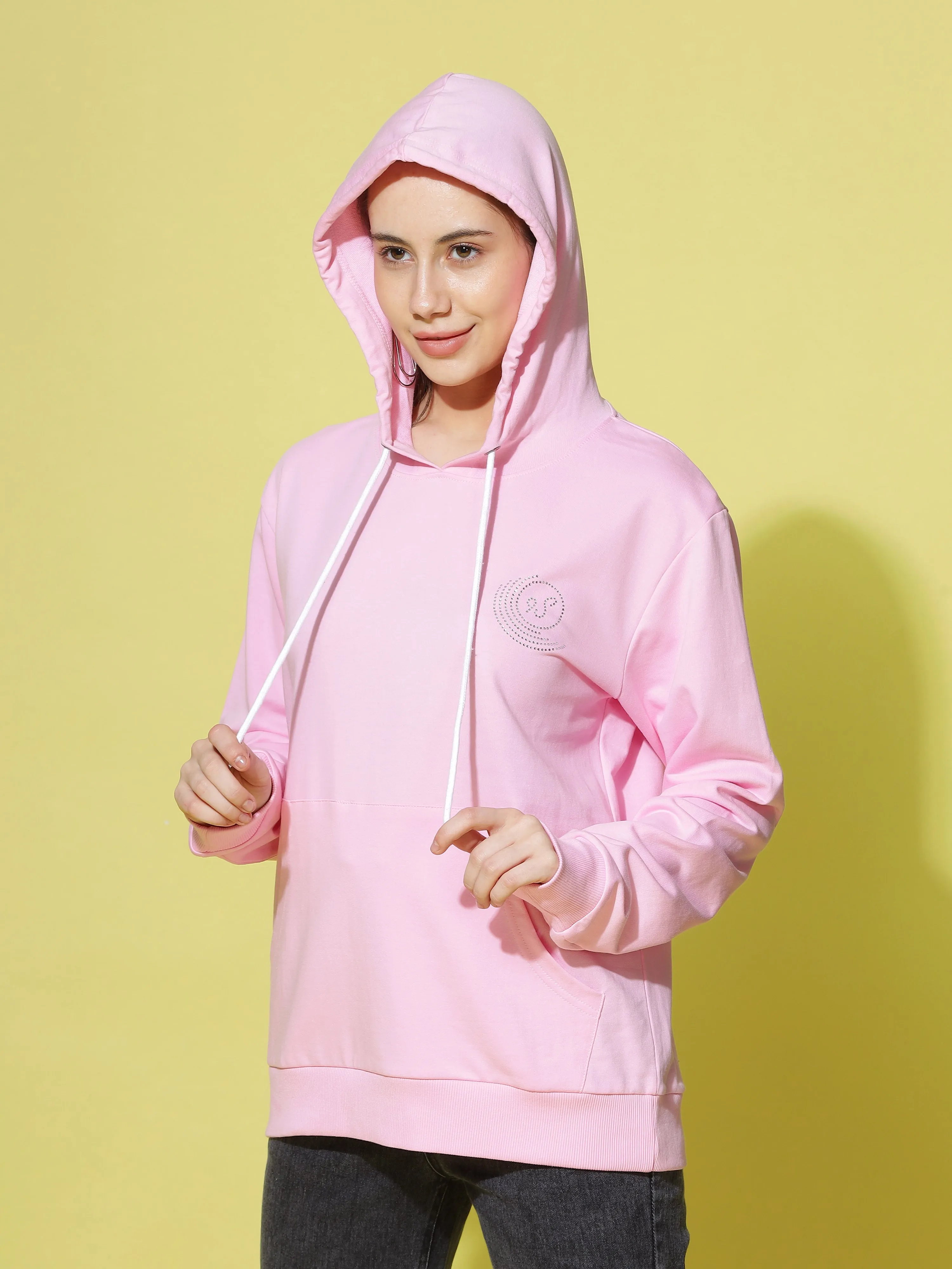Hosiery Cotton Hoodie Baby Pink