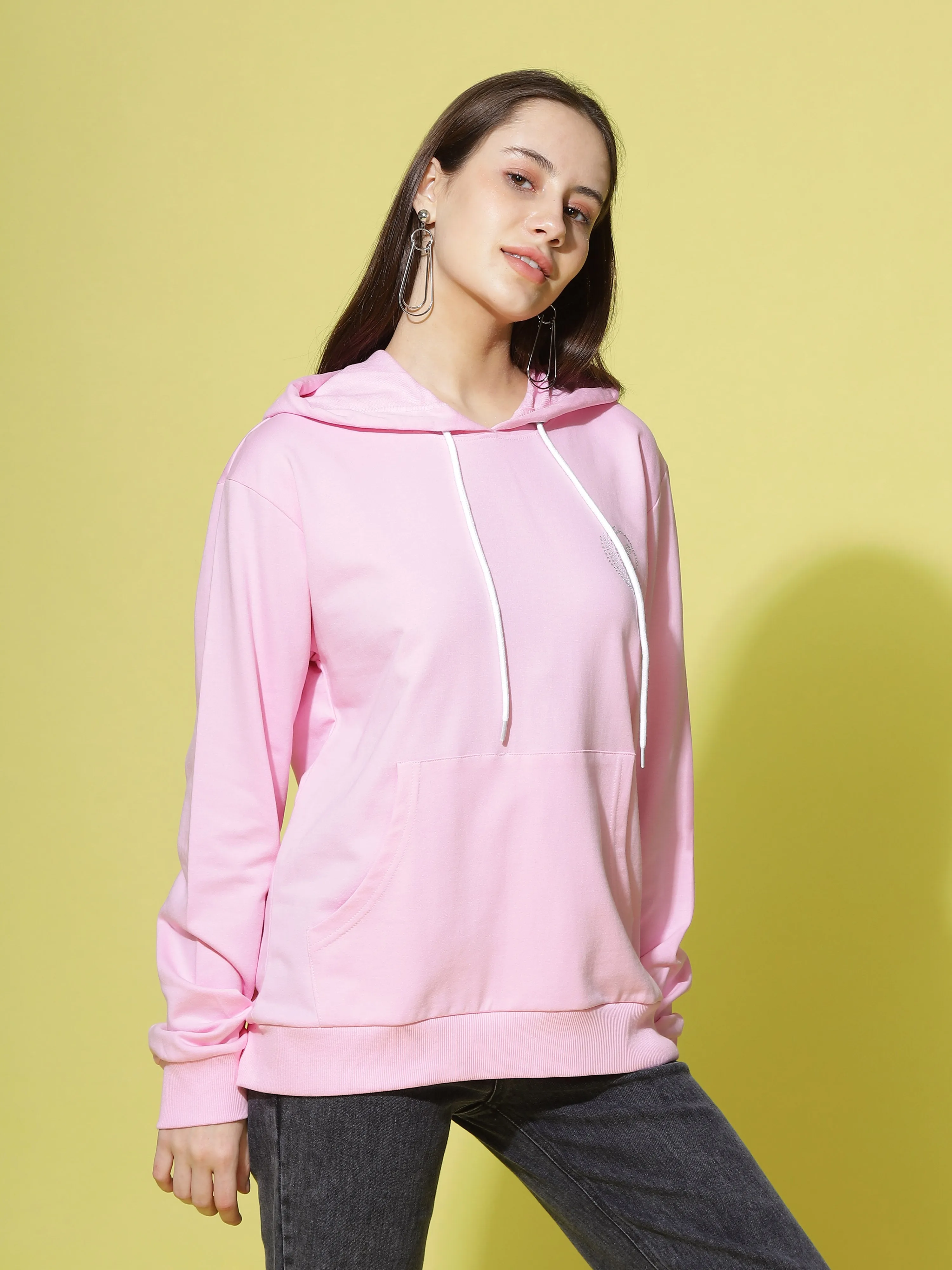 Hosiery Cotton Hoodie Baby Pink