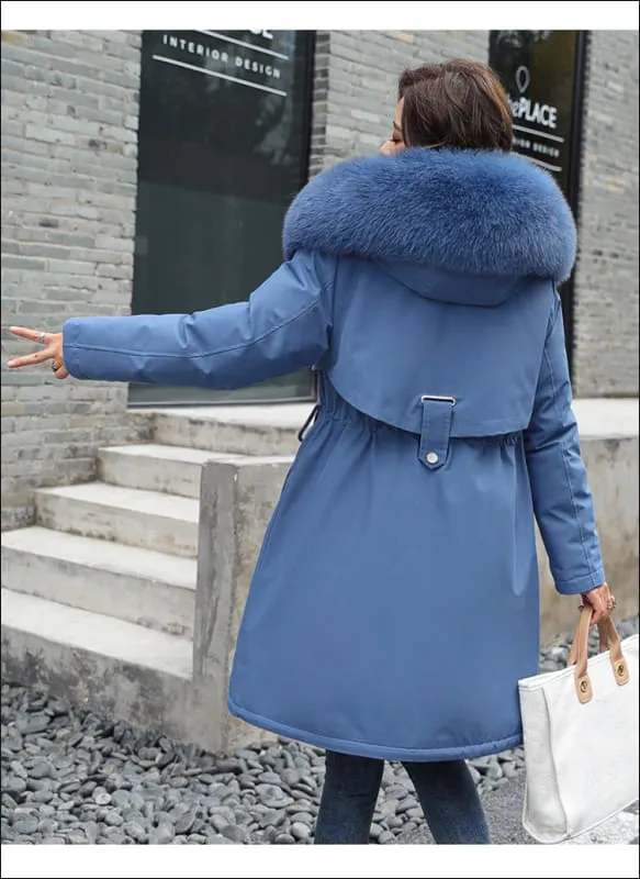 Ladies Long Length Fleece Lined Coat with Big Fur Collar